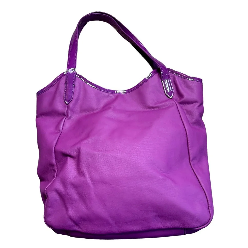 Tory Burch Purple Logo Coated Canvas Tote Bag Hobo - Picture 7 of 9
